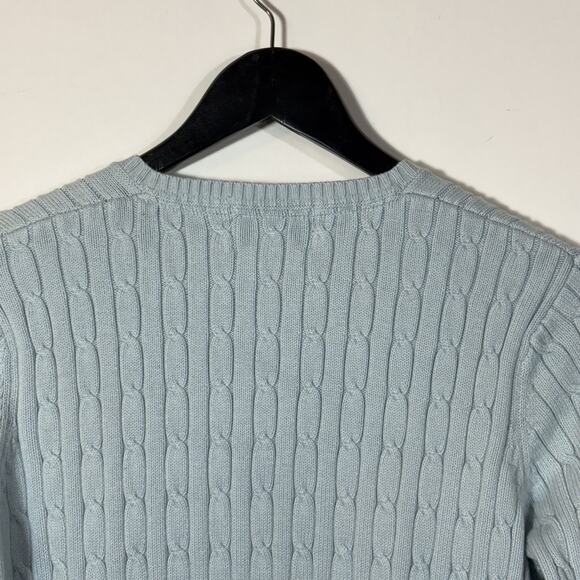 Eddie Bauer Icy Blue Cardigan Cable Knit Sweater Small Vintage Preppy Buttons - Picture 7 of 9